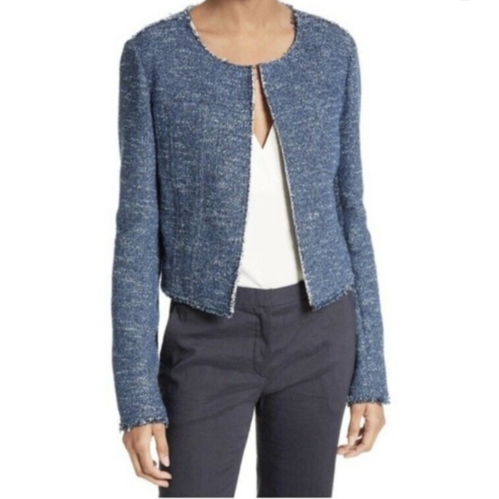 Theory Ualana Indigo Raw Edge Tweed Jacket Size 6